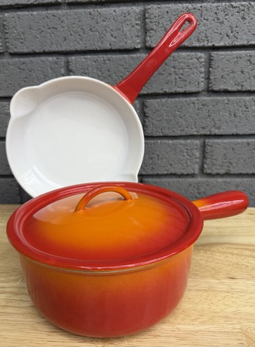 DESCOWARE Flame Orange Enamel Cast Iron FE 7-C 18 Saucepan 18 Lid 81-C 19 Pan