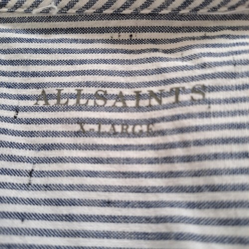 All Saints Striped Shirt XL Chest 42in White Blue Stripe Fleck Detail - Delmont - Picture 14 of 18