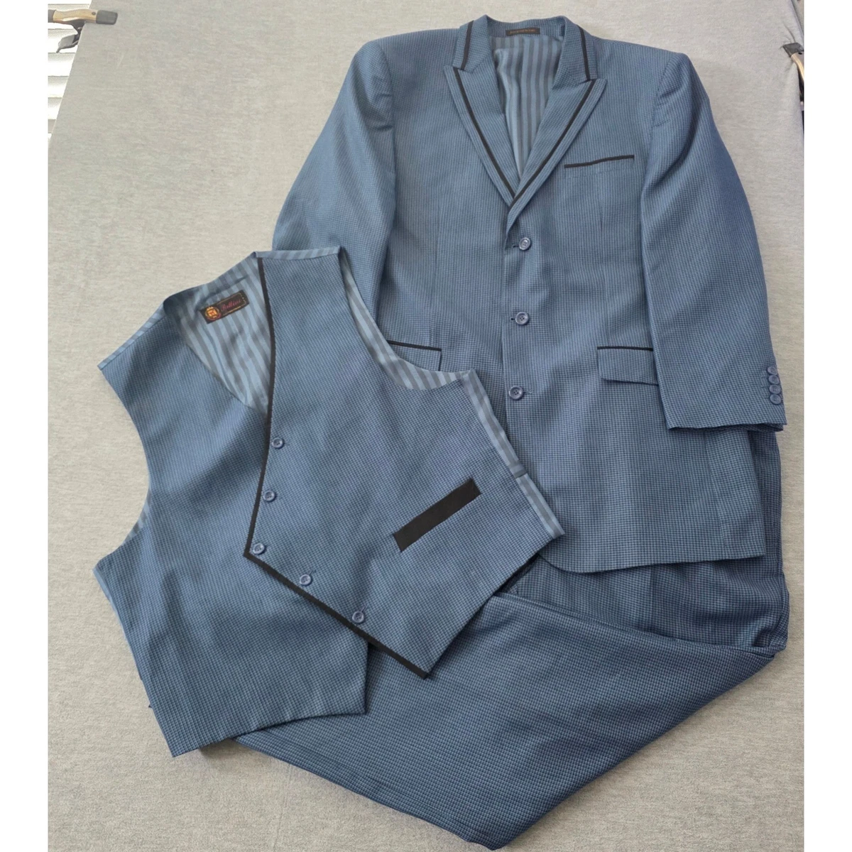 Traje A Cuadros Para Hombre - Chaqueta, Chaleco Y Pantalón Delgado, Talla US 37R/34 De Cintura, Color Azul