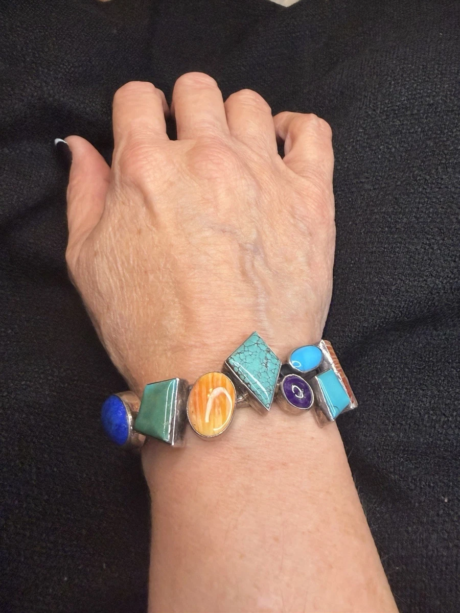 KOSTENLOSER VERSAND - Nakai Navajo Sterlingsilber Multi Stein Türkis Manschette Armband