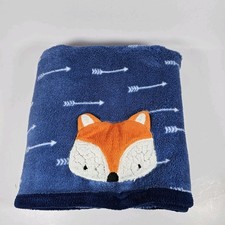 Parents Choice Navy Blue Fox Applique Baby Blanket Arrows Security Lovey 30x40"
