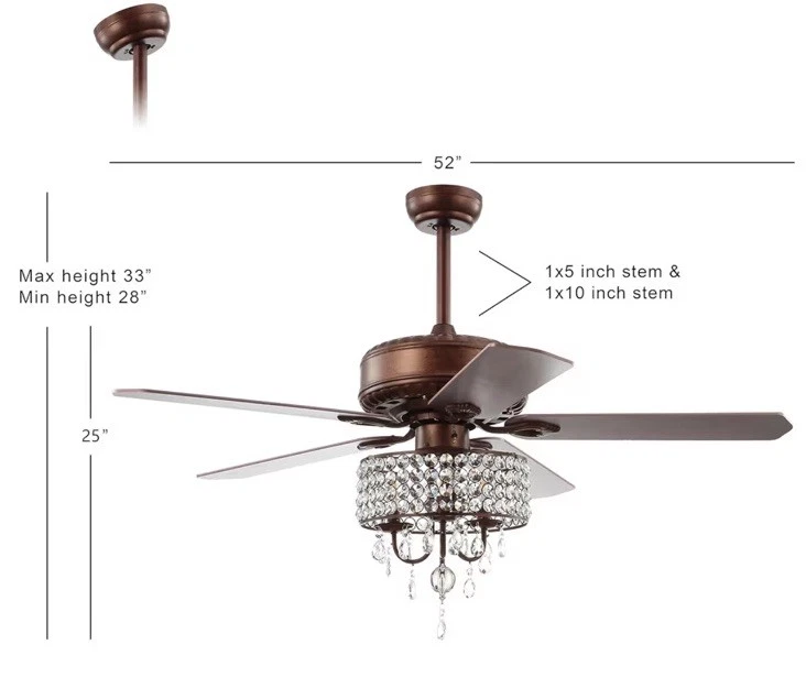 Jonathan Becky 52” 3-Light Crystal LED Chandelier Fan w Remote Oil Rubbed Bronze - Image 3 of 4
