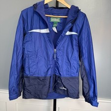 L.L.Bean Youth L 14-16 Blue Hooded Windbreaker Jacket Reflective Lightweight