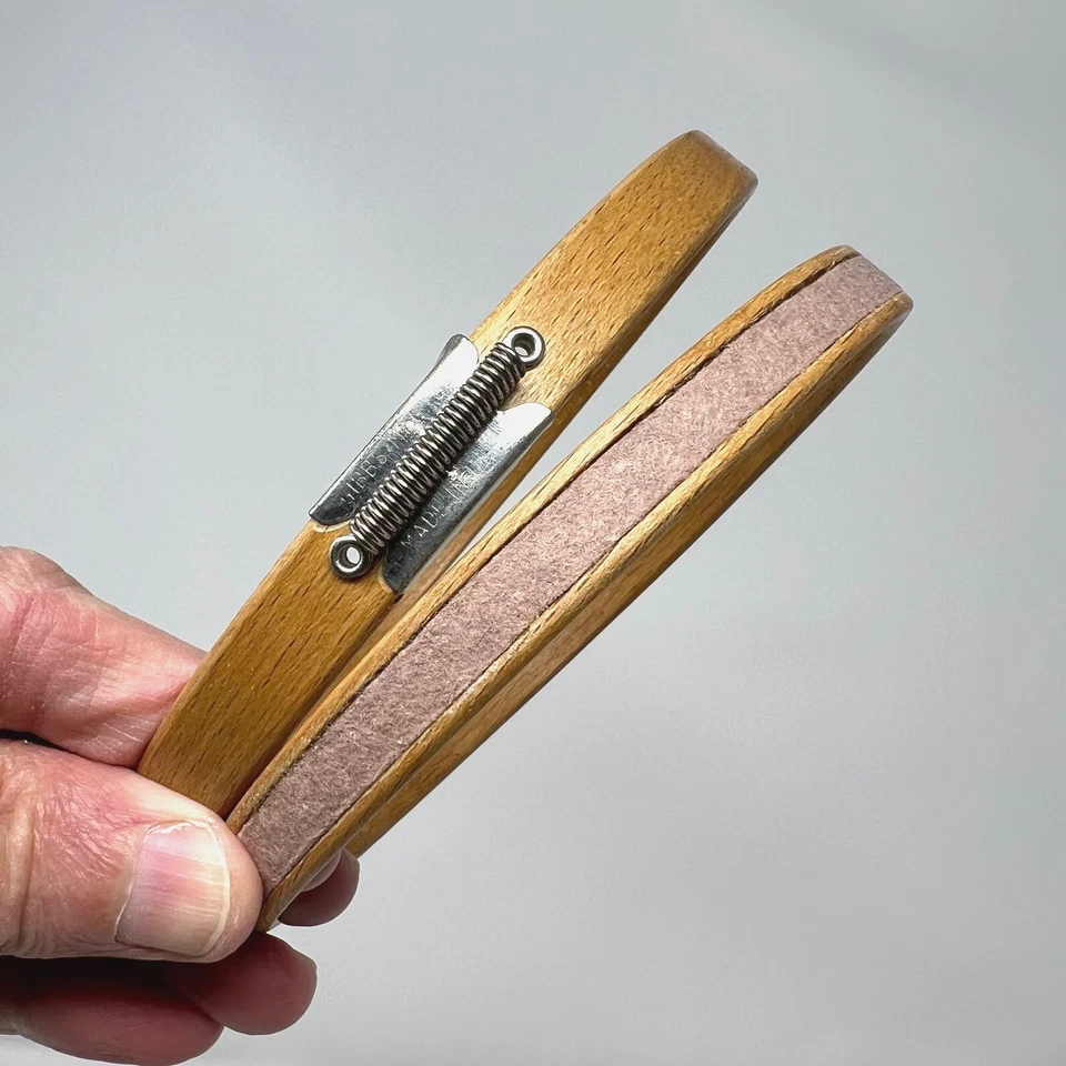 Vintage GIBBS 5" Wood Round Embroidery Hoop Felt Lined Spring Tension - Image 2 of 4