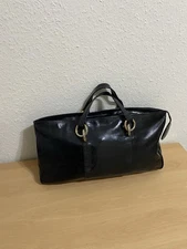 Vintage Bottega Veneta Leather Handbag Black Italy Cesare Piccini Firenze 80s