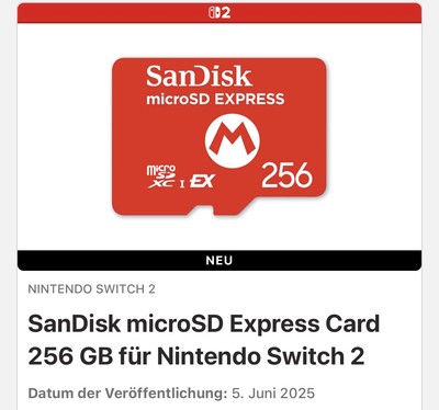 [Switch 2] SanDisk micro SD Express Karte 256 GB Nintendo Vorbestellung PreOrder
