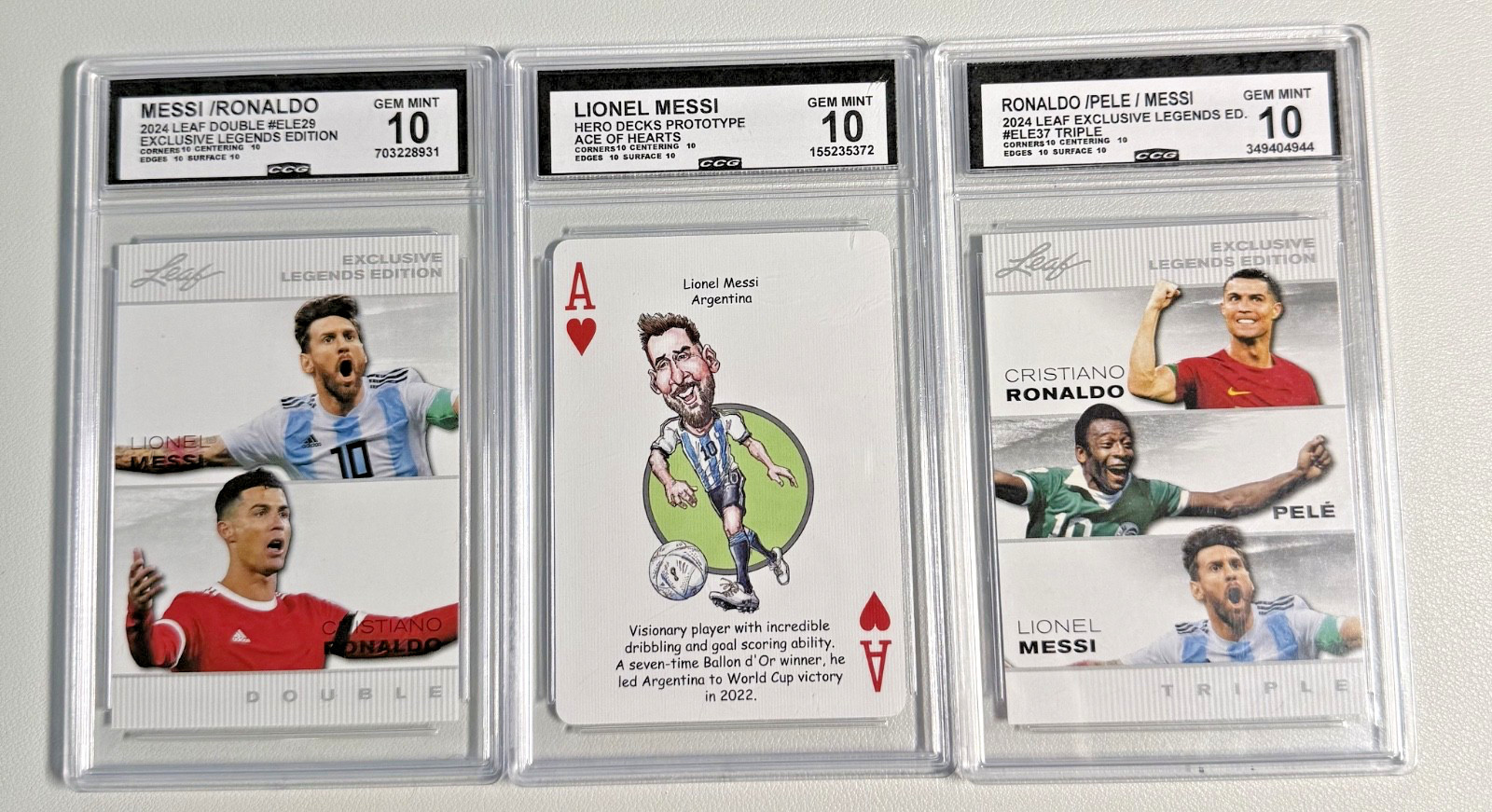 Messi, Ronaldo, Pele - World Cup Legends - Graded GEM MINT 10 -🇦🇷🇧🇷🇵🇹