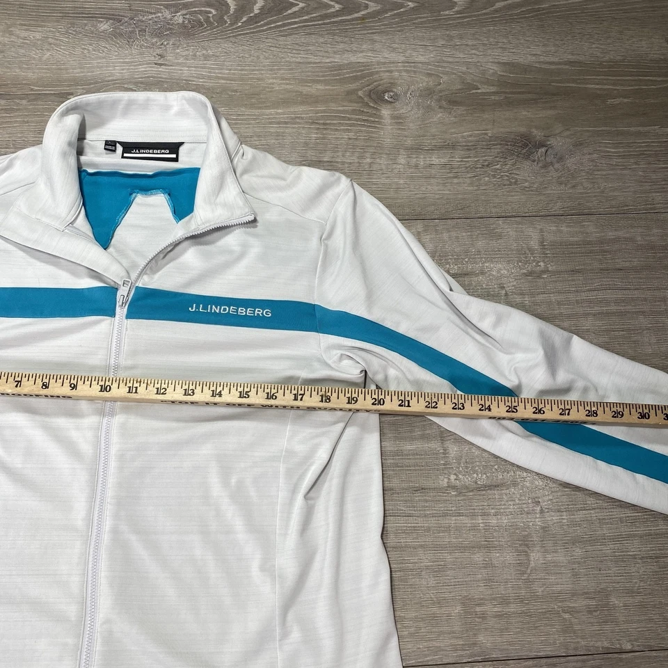 J Lindeberg Golf Jacket White Teal Stripe Full Zip Mens Size L - Image 4 of 4