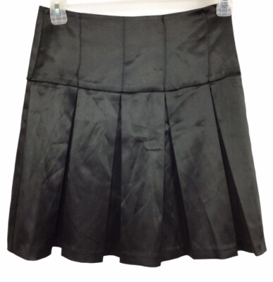 Arden Silky Black Pleated Skater Skirt Sz Above Knee Thick
