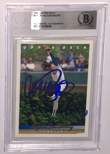 Tarjeta firmada por Ryne Sandberg 1993 Upper Deck Cubs béisbol beckett certificado de autenticidad losa - Imagen 4 de 6