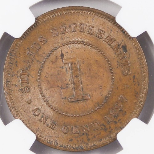 STRAITS SETTLEMENTS Malaysia 1897 One Cent Copper Coin NGC MS62 Brown - Picture 4 of 4