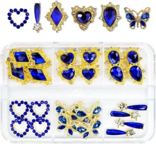 24Pcs Blue Nail Rhinestones Luxury Nail Charms Sapphire Heart Charms for Nails 3