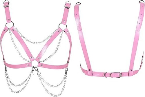 🩷Harness Bra Leather Top Waist Cage Breast Hollow Out Belt Punk🩷 - Picture 2 of 5