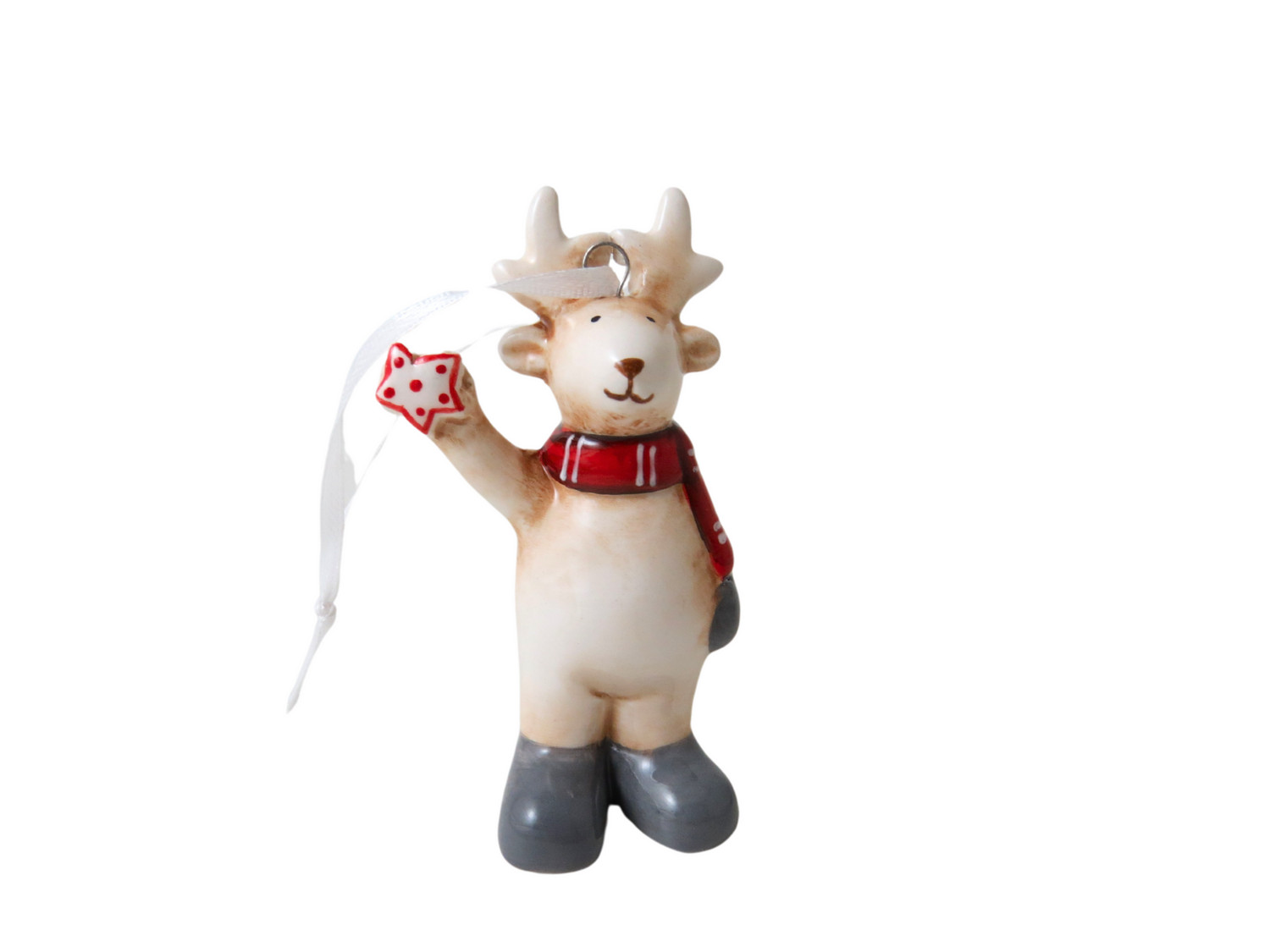 Ceramic Reindeer Holding Star Hanging Christmas Decoration
