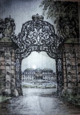 'WIEN SCHLOB BELVEDERE' AUSTRIA SILK PRINT OF A PAINTING BY LUDWIG ADAMUS 1930