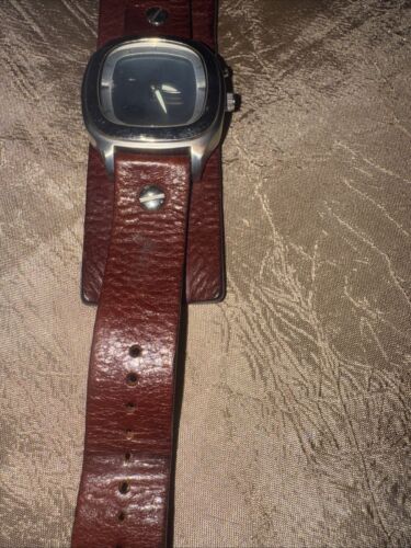 Vintage Fossil Big Tic Analog and Digital Mens Watch Wide Brown Leather Band - Picture 5 of 12