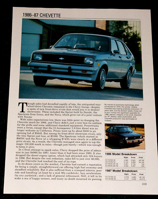 1986-87 Chevy Chevette Spec Sheet Info Photo Print 86 CS Diesel Hatch