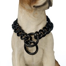 12/15/17/19mm Stainless Steel Black Flat Link Curb Bulldog Big Dog Chain Collar