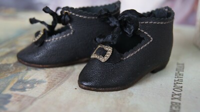  Leather shoe''Black French''for antique FASHION doll French style.(2,44inch/62mm)
