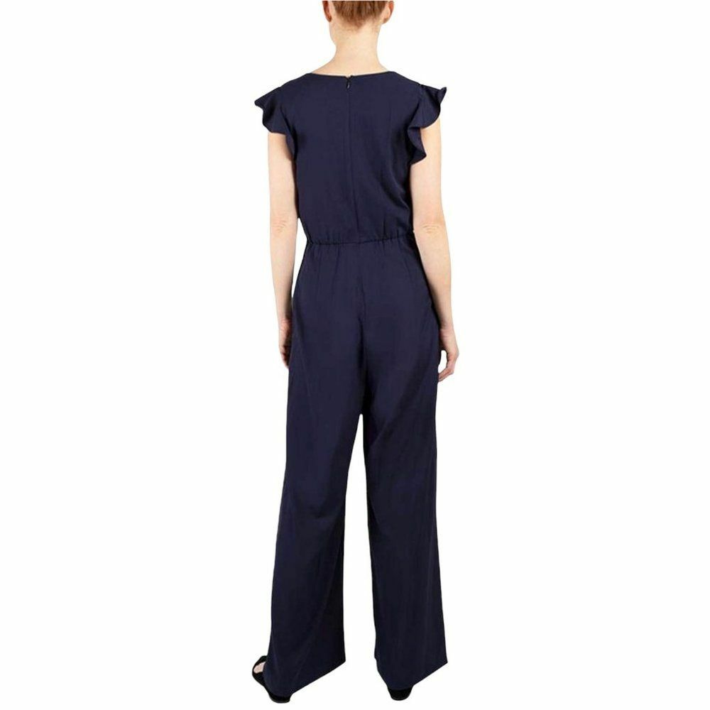 NWT JULIA JORDAN Navy Blue Flutter Sleeve Front Knot Romper Jumpsuit (14)