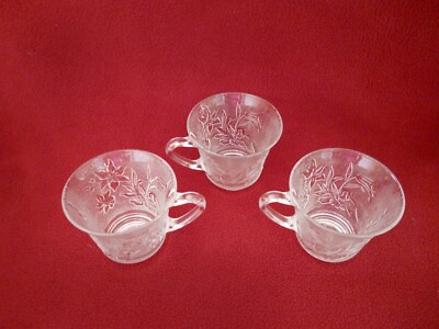 Vintage Clear Glass Cups Set 3 Small Tea Coffee Flowers Teacup | eBay