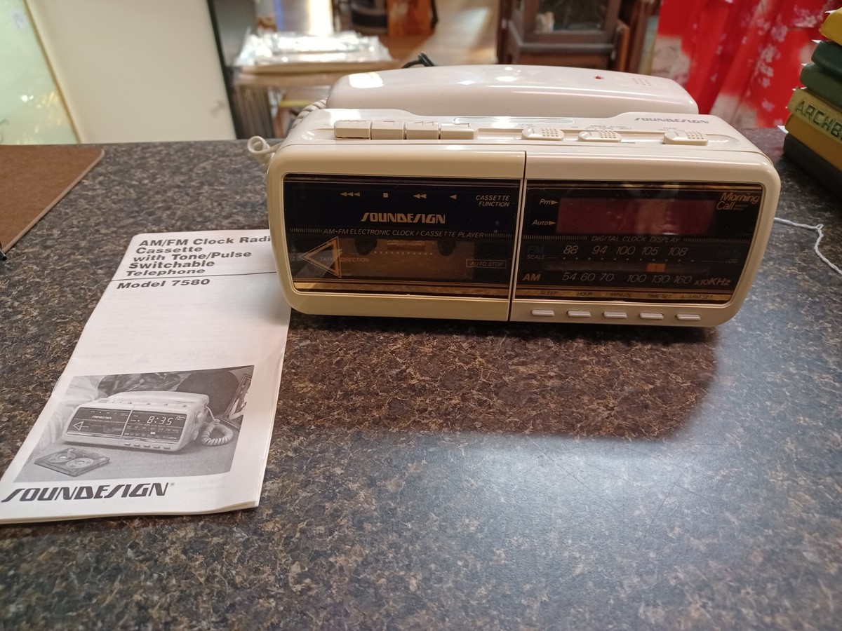 Vintage Soundesign AM/FM Clock Radio Corded Phone Cassette Player