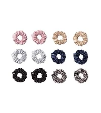 Slip  Set in Pink, Caramel, Silver, Navy, Leopard & Black (12 Scrunchies)