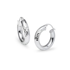 Diamond Cut Round 4x20mm Hoop Earrings in Sterling Silver