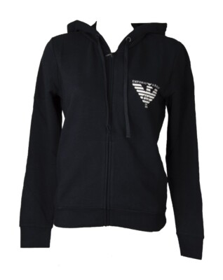EMPORIO ARMANI Women's Open Knit Zip Long Sleeve Hooded Sweatshirt Time L