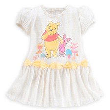 DISNEY STORE WINNIE POOH BABY DRESS  BLOOMERS NWT ALLOVER YELLOW HEART PRINT