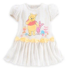 DISNEY STORE WINNIE POOH BABY DRESS & BLOOMERS NWT ALLOVER YELLOW HEART PRINT