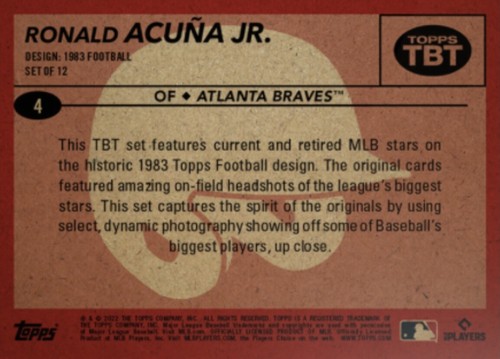 2022 TOPPS TBT 1983 FOOTBALL COMPLETE 3-CARD SET 2 ACUNA HARPER & THOMAS - Picture 3 of 5