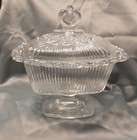 Vintage Indiana Glass Lace Edge Clear Footed Pedestal Candy Dish with Lid — photo 2