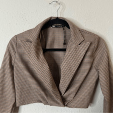 ZARA Plaid Blazer Crop Top Size Small