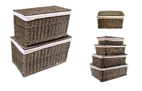 Country Pine Oak Wicker Baby Nursery Storage Basket Chest Trunk Toy Blanket Box - Picture 1 of 13