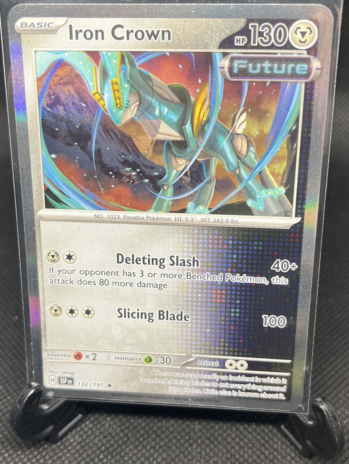 NM Iron Crown 132/191 SSP EN Holo Rare Pokemon Surging Sparks 2024