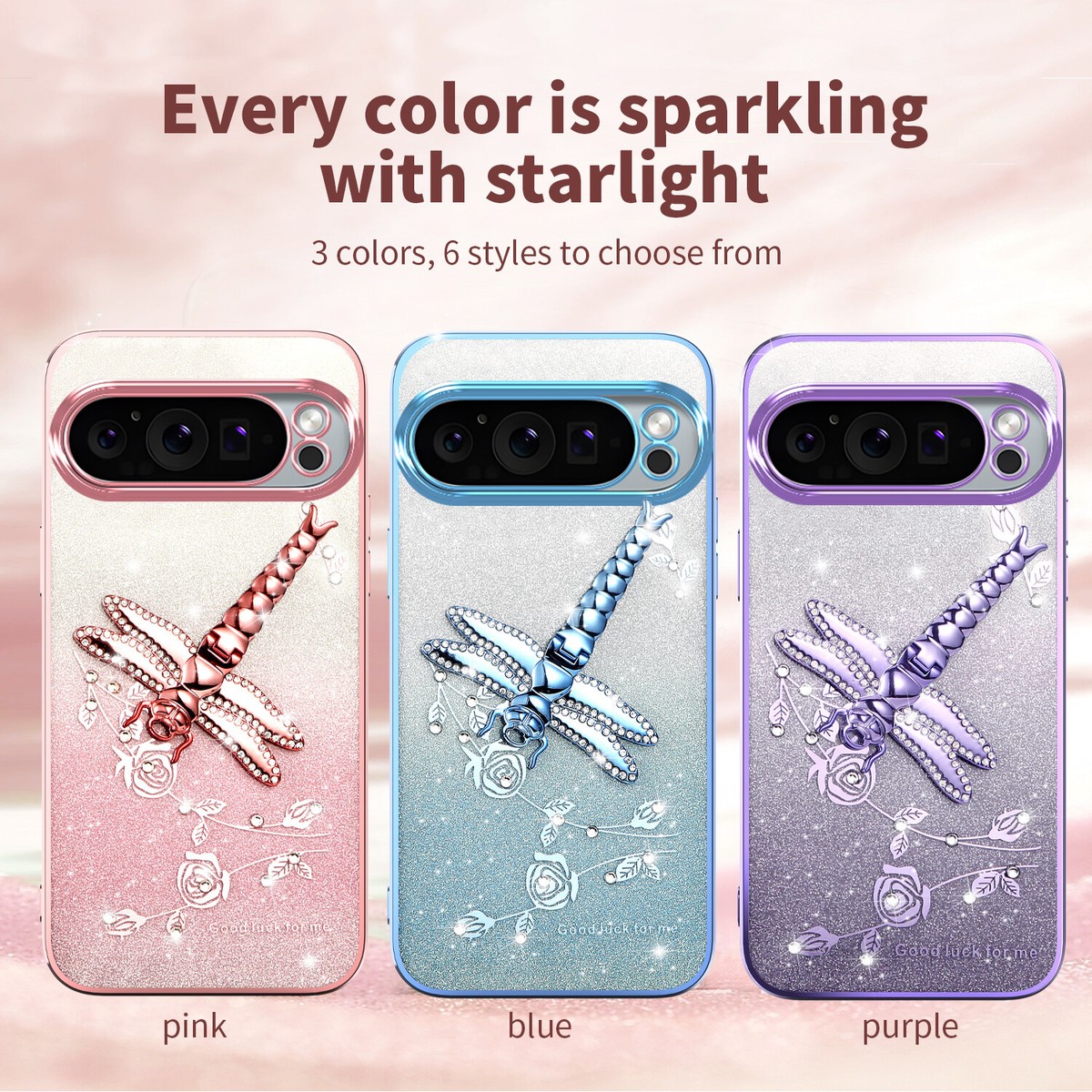For Google Pixel Pro XL Bling Glitter Pattern Clear KickStand Soft Case  Cover