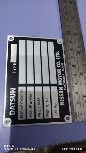 ID plate Vintage DATSUN Blank Form VIN PLATE English - Picture 6 of 7