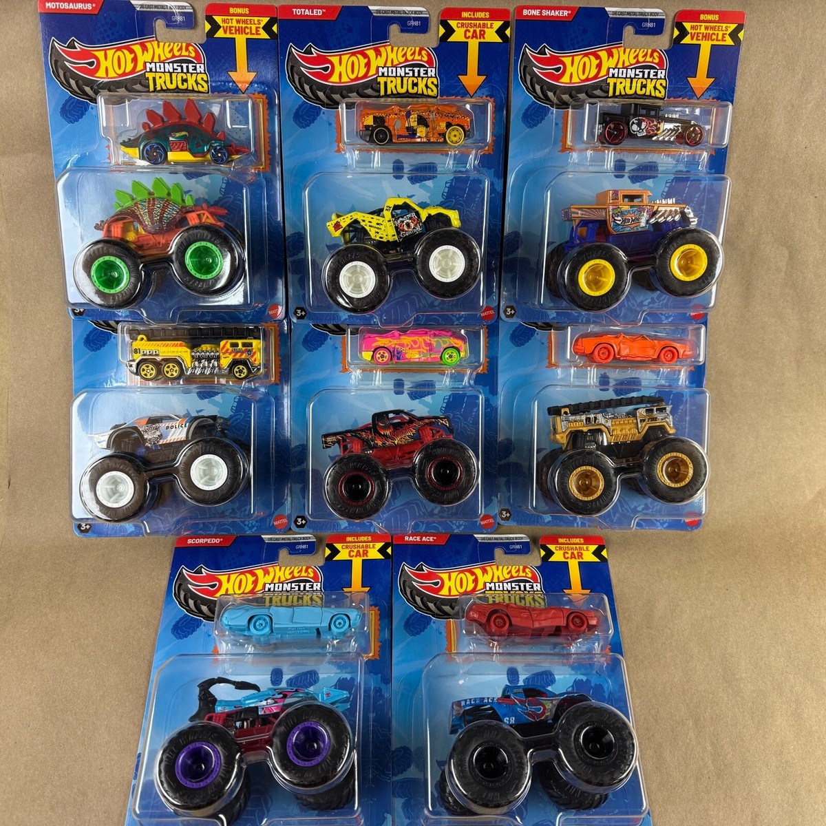 2025 Hot Wheels Monster Trucks Lot Of 8 Trucks 1:64 Bone