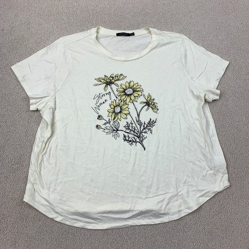 Ransom Collection Strong Woman Sunflower T-Shirt Women's Plus 2X Cream