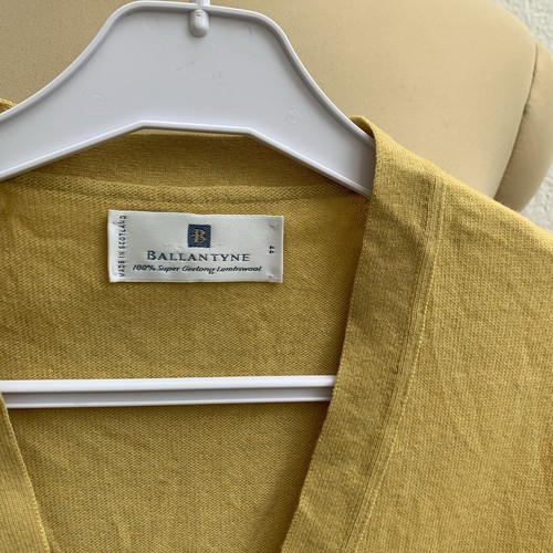 BALLANTYNE Lambswool sweater Size L Sleeveless Yellow Made In Scotland #Z32 - Picture 2 of 10