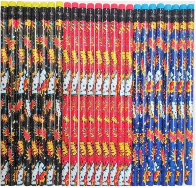   Assorted Superhero Pencils (Pack of 24) Super Hero 7.5 inches Pow! Bam! Whack!