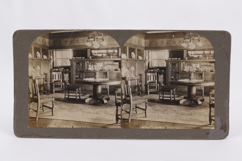 Lot of 4 Stereoviews Interior of House Dining Room, Living Room