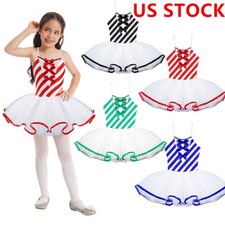 Girls Christmas Striped Dress Xmas Cosplay Party Outfits Santa Claus Costume