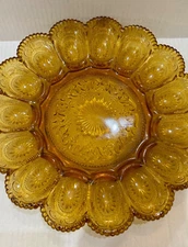 AMERICAN CONCORD BROCKWAY AMBER YELLOW DEVILED EGG PLATE 11”