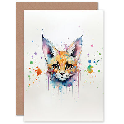 Serval Katzenliebhaber Geschenk Aquarell Haustier Portrait Gemälde Blanko Grußkarte