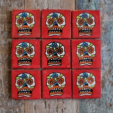 9 x  Ceramic Mexican Skull Red -  SMALL SIZE 5 x 5 cms
