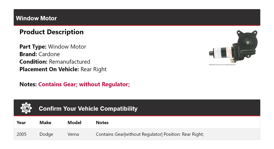 Dodge Verna 2005 ventana motor trasero derecho cardone Foto 2 de 4