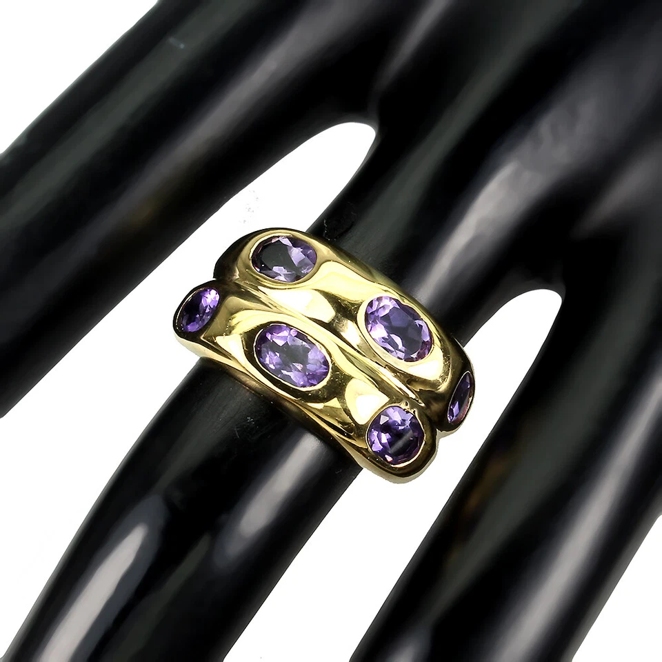 925 Anello Argento Sterling Ovale Ametista Viola 6x4mm Gemma Gioielli Misura 6.5 - Immagine 3 di 4