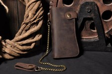 Vintage Men's Leather Biker Chain Long Wallet Checkbook Card Holder Purse Clutch